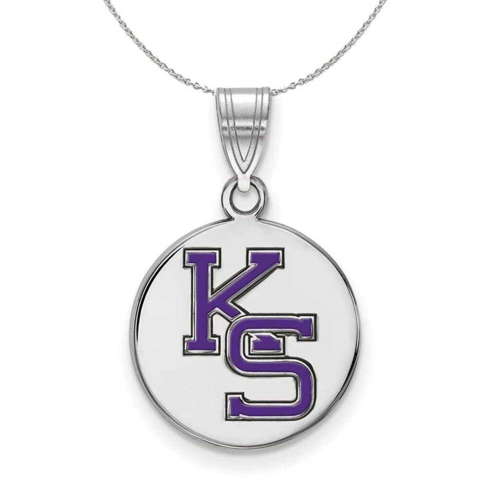 Sterling Silver Kansas State Medium Enamel Disc Necklace - 24 In
